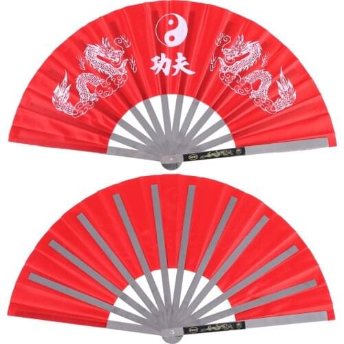 Stainless Steel Tai Chi Martial Arts Kung Fu Dance Practice Training Performance Fan Red Made Of High Quality Materials Durable