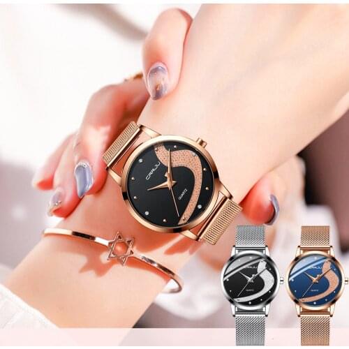 Women Watch CRRJU Fashion Luxury Diamond Watches Ladies Dress Galaxy Mesh Bracelet Waterproof Quartz Watches relogio feminino
