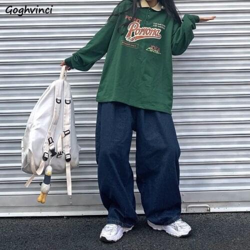 Jeans Women Vintage Washed Streetwear Harajuku Solid Denim Fashion Loose Wide Leg Couples Summer All-match College Simple Soft