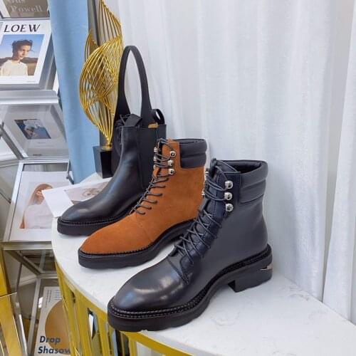 Classic Lace-up Women Boots 2021 New Martin Boots Thick Bottoms Women Shoes Low Heels Genuine Leather Ankle Boots Autumn Winter