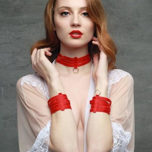 Red Elastic Bracelet O-ring Polyester Harnes Necklace Harness Bracelet Set Erotic Body Harness Foot Harness Valentines Day gift