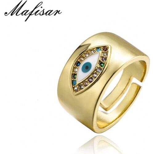 Mafisar Classic Design Evil Eye Charm Ring For Women Gold Color Rainbow CZ Party Ring Female Accessories Dropship
