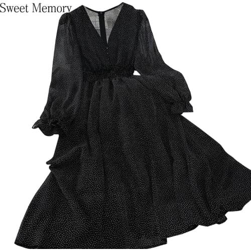 Sweet Memory Fashion Women V-neck Full Sleeves Wine Red White Black Dresses