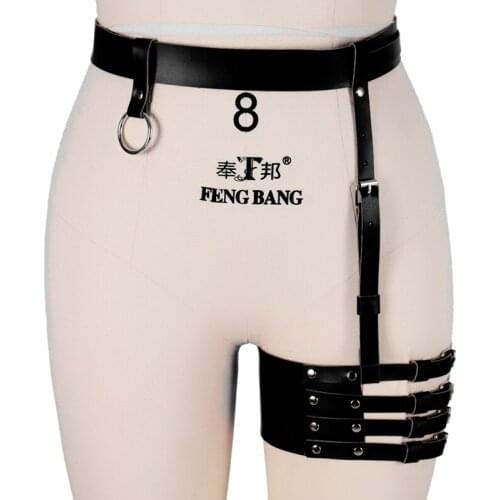 Fashion Sexy Women Harajuku Single Leg Bondage Cage Strap Leather Punk Suspender Adjustable Stockings Garter Belt BDSM Lingerie