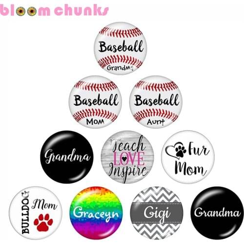 Mom gigi Baseball 10pcs mixed 12mm/18mm/20mm/25mm Round photo glass cabochon demo flat back Making findings C22112