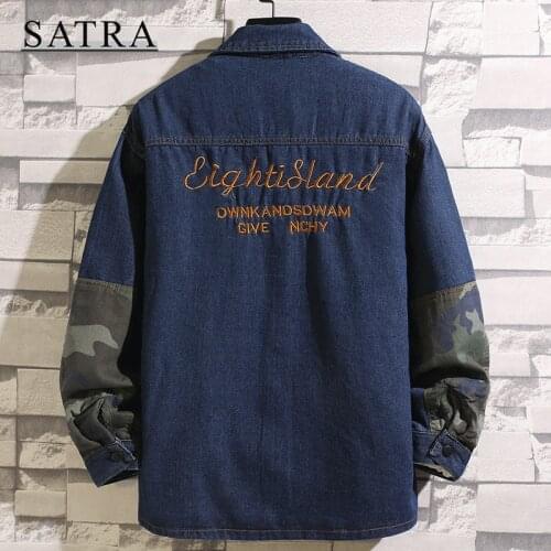 SATRA 2021 New Arrival Classic Color Matching Loose Jeans Jacket Men, Mens Fashion Trend Casual Denim Jacket coat