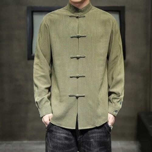 Chinese Style Hanfu Men Tops Tang Suit Tai Chi Kung Fu Clothes Jackets Cotton Linen T-Shirt Oriental Fashion Clothing 30200