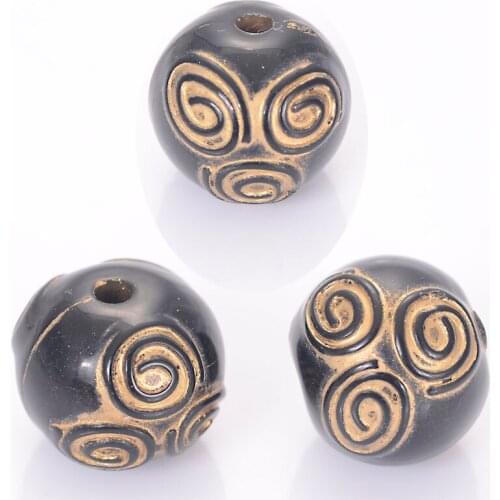Wholesale 14x16mm Acrylic Pattern Plastic Round Beads With Gold Lined Antique Design Beads For Diy Jewelry Making Accessories