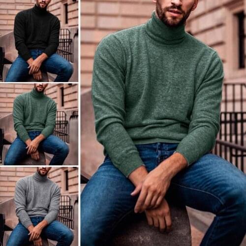 Autumn Casual Slim T-shir Men Solid Color Long Sleeve Turtle Neck Warm Knit Shirt Pullover Sweater All-match Top