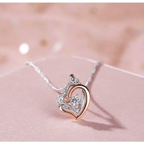 Moissanite Necklace 0.3ct D Color VVS 925 Silver Lab Diamond Heart Necklace Pendant Plated Rose Gold Engagement Wedding Jewelry