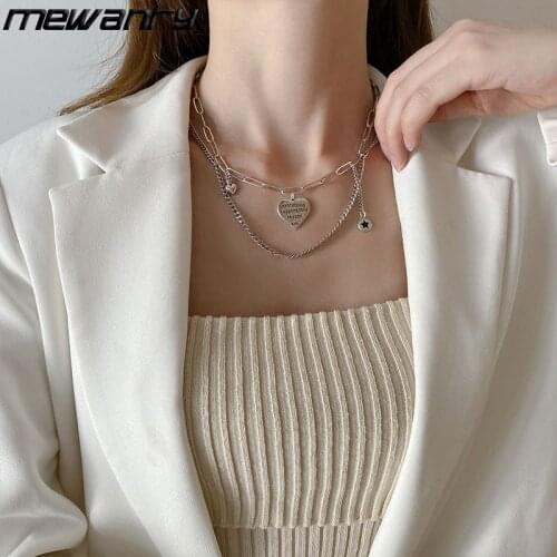 Mewanry 925 Sterling Silver Love Heart Necklace for Couple INS Fashion Simple Vintage Hiphop Party Jewelry Gifts Wholesale