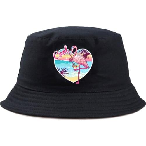 Unisex Casual Flamingo Bucket Hat Brim Solid Fashion Reversible Panama Harajuku Print Street Cotton Fisherman Kpop Bucket Hat