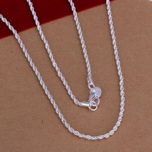 Twist chain 24'' 60cm Long necklace for Fat Womens 2mm M925 Silver color n226 gift pouches free