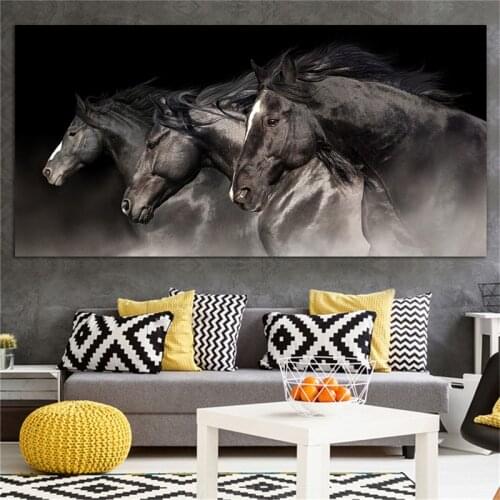 Three Running Black Horse Posters and Prints Canvas Painting Animal Wall Art Picture for Living Room Dropshipping Home Decor Art