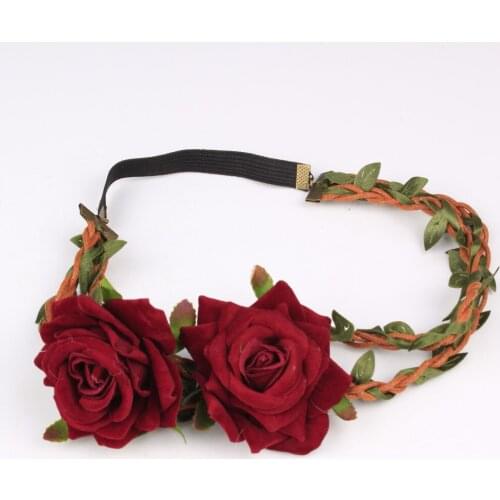 Headband Hair Red Rose Flower Elastic Headband Garland Gothic Headband