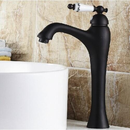 Antique Brass Retro Bathroom Basin Sink Mixer Taps with blue and white porcelain Black Finished Faucet B3230