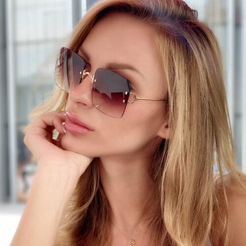 Womens Square Sunglasses Metal 2020 High Quality Men Shades Fashion Luxury Rimless Sun Glasses Female Ladies Eyewear Oculos de