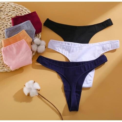 FINETOO 4Pcs Seamless Cotton Panties for Women Ladies Sexy Low Wasit Underwear Female T-Back G-String Intimates Lingerie Spring