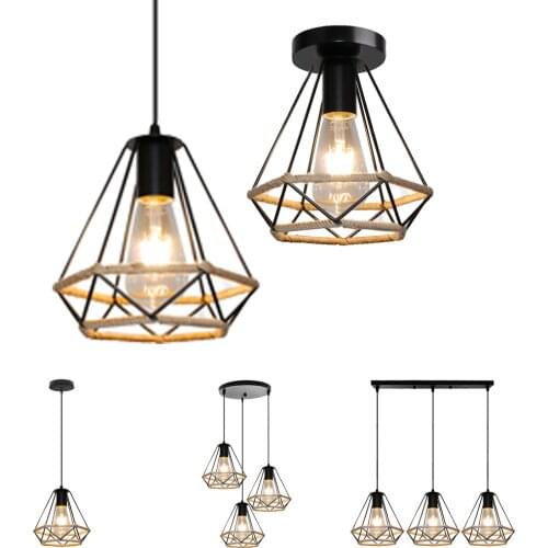 Vintage Hemp Rope Pendant Light Retro Loft Industrial Hanging Lamp for Living Room Kitchen Home Lighting Fixture Decor Luminaire