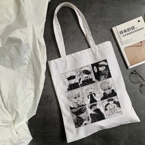 Japanischen Jujutsu Kaisen anime leinwand tasche Harajuku casual punk print gothic große kapazität shopper tasche gothic frauen