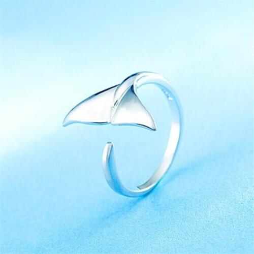 Creative Fashion Personality Animal 925 Sterling Silver Jewelry Sweet Lovely Fish Tail Women Exquisite Opening Rings SR229