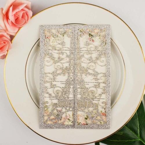 1pcs sample hollow Tower Gate card Laser Cut wedding invitation cards with Embossed Wholesale greeting pocket invite party cover