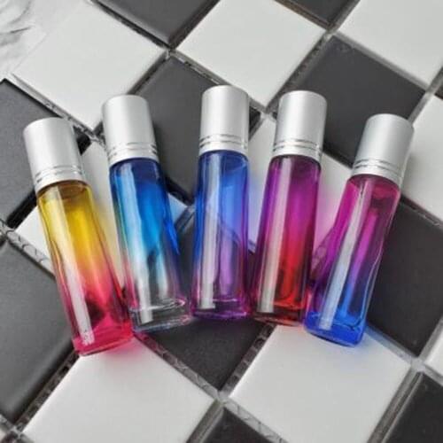 10ml Gradient Color Essential Oil Perfume Bottle Roller Ball Thick Glass Roll On Durable For Travel Cosmetic Container