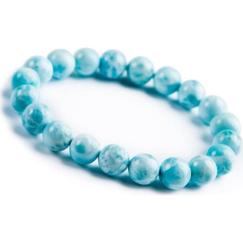 10mm Fashion Natural Genuine Blue Larimar Stone Crystal Stretch Round Beads Bracelet