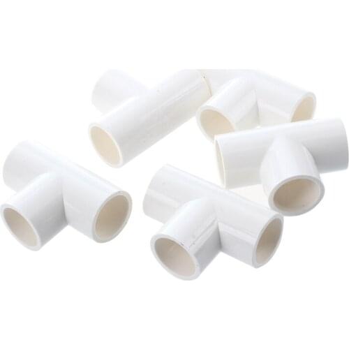 20mm PVC Tee 3 Way Water Pipe Tube Adapter Connectors White 5 Pcs