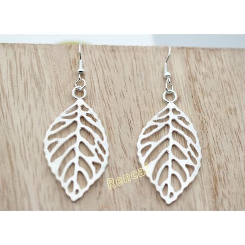 20pcs New Fashion Silver Plated Hollow Large Leaf Earring Finding Earring Dangle For Women Party Jewelry Accessories Decoration