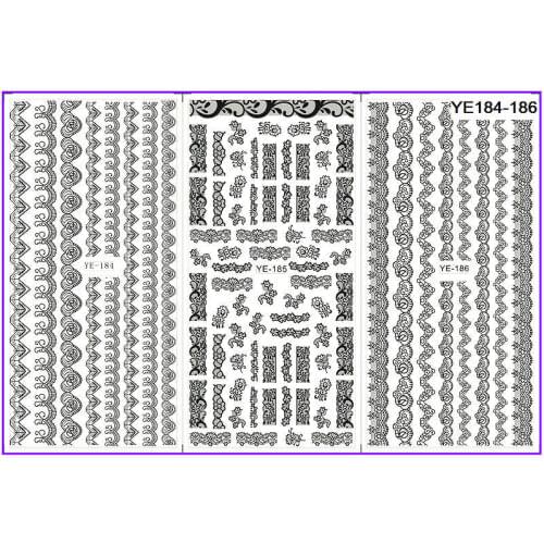 3 PACK/ LOT WATER TRANSFER DECAL NAIL ART NAIL STICKER BLACK FRENCH SMILE LACE YE184-186