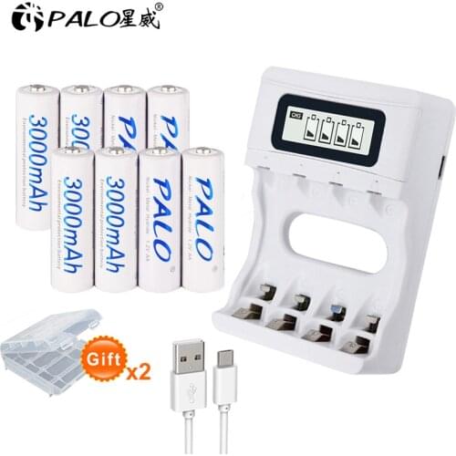 PALO 4-12pcs rechargeable battery AA 1.2V batteries+USB Smart AA AAA battery charger for 1.2V AA AAA Rechargeable Batteria