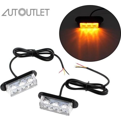 AUTOUTLET 2 pcs 12V/24V 4 Led Strobe Warning Light Strobe Grille Flashing Lightbar Truck Car Beacon Lamp Amber Traffic light