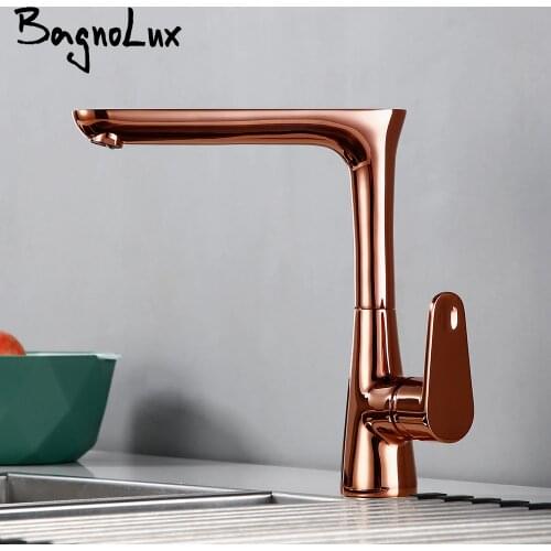 Bagnolux Polished Rose Gold Brass Single Hole Handle Deck Mounted Hot And Cold Mixing Kitchen Sink Faucet