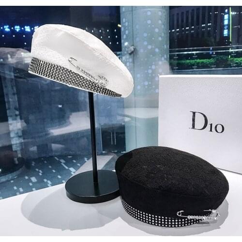Berets Hat for Women with Crystal Stones Pin Solid Lace Designer Beret Men Summer Fashionable Painter Caps Waterproof Sun Hats