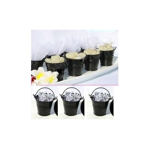 Free Shipping 100pcs Black Mini Bucket Wedding Favors Tin Mini Pails Event Party Decoration Mini Bucket Tin Pails Favors Boxes