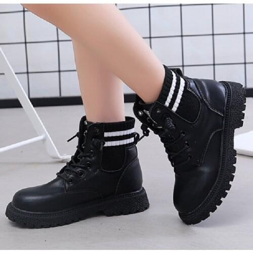 Boys Girls Boots Kids Martin Boots For Big Children Zipper Stretch Ankle Boots Fashion Tide 2021 Autumn Winter 26-37 Waterproof