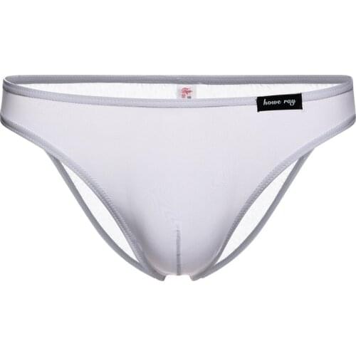 Brand Men Briefs Convex Pouch Sexy Bikini Buttocks Soft Smooth Silk Men Underwear Solid Color Plus Size M-XXL