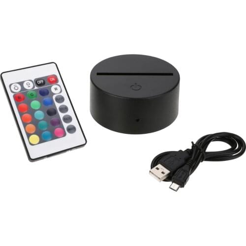 Black ABS Acrylic 3D LED Lamp Night Light Base + USB Cable + Remote Control 15 Colors changing Lamp Holder Replacement