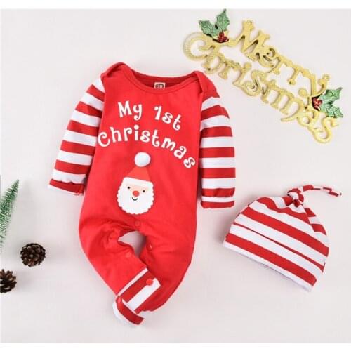 0-18M Christmas Newborn kid Baby Girl Boy Clothes Striped Long Sleeve Santa Claus Cartoon Cute Romper Sweet Xmas Outfit