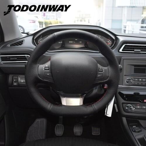 DIY Hand-stitched Black Soft Genuine Leather Cover Car Steering Wheel Wrap for Peugeot 308 SW T9 2019 3008 Auto Accessories
