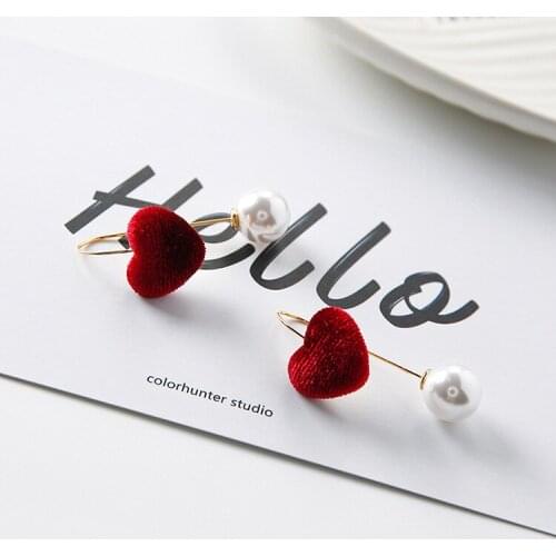 Elegant Simulated Pearl Jewelry For Girl Stud Earrings U Shape Sweety Velvet Love Heart Earring Fashion Brincos Pendientes