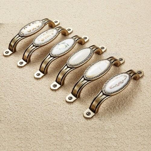 European Fashion Cupboard Kitchen Hardware Flower Zinc Alloy Ceramic Cabinet Drawer Pull Wardrobe Closet Handle Bronze White