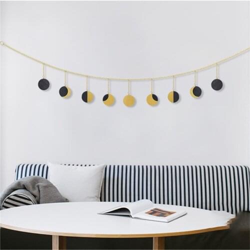 Moon Phase Wall Hanging Round Wooden Bead Garlands and Tassel Bohemian Home Decoration Living room Background/Wedding Decor