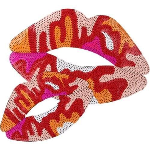 T shirt women patch sequins 265mm Color lips deal with it Iron on patches for clothing Diy stickers t shirt mens free shipping