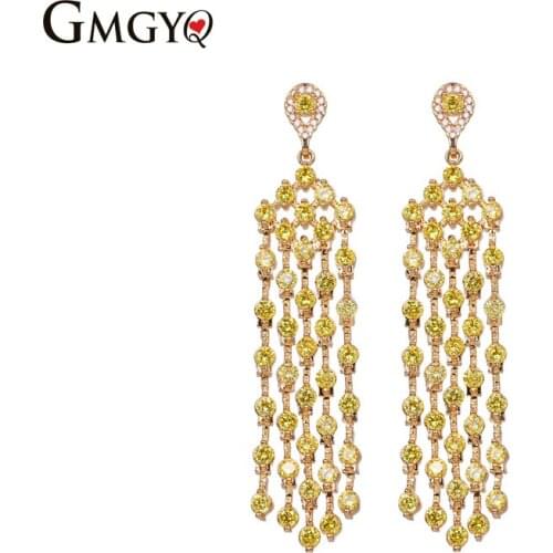 GMGYQ Populaire Vrouwen High-end Oorbel CZ Zirkoon Lange Oorbellen Mode Rose Goud wijnstok Kwastje Bloem Oorbellen Vrouwen