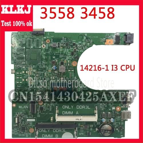 KLKJ 14216-1 CN-0CW4DH For Dell Inspiron 3558 3458 Motherboard I3 Cpu 14216-1 PWB:1XVKN REV:A00 Original Test 100% Work