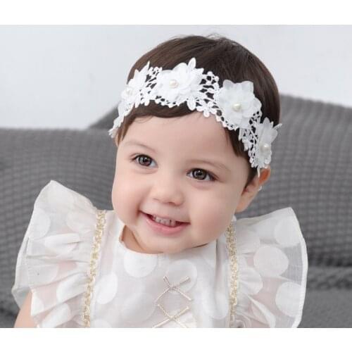 Baby Girls Lace Headbands Pearl Flowers Headband Headwear Hair Band for Girls Kids Headbands Turban Newborn Hair Accessories