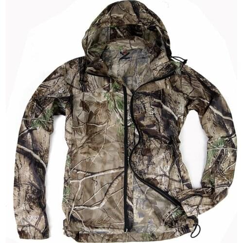Summer Ultra-Thin Breathable Bionic Camouflage Skin Clothing Tops Male Outdoor Hunting Fishing Quick Dry Sunscreen Hooded Jacket