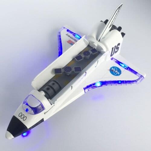 Space Shuttle Metal Diecast Toy Spacecraft Model Sound & Light Emulation Electric Pull Back Toy Christmas Gift For Boys Kids